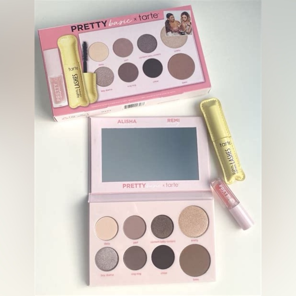 Pretty Basic X Tarte Eye Cheek Palette Lashes Lip Oil Set Smokey Neautrals NIB